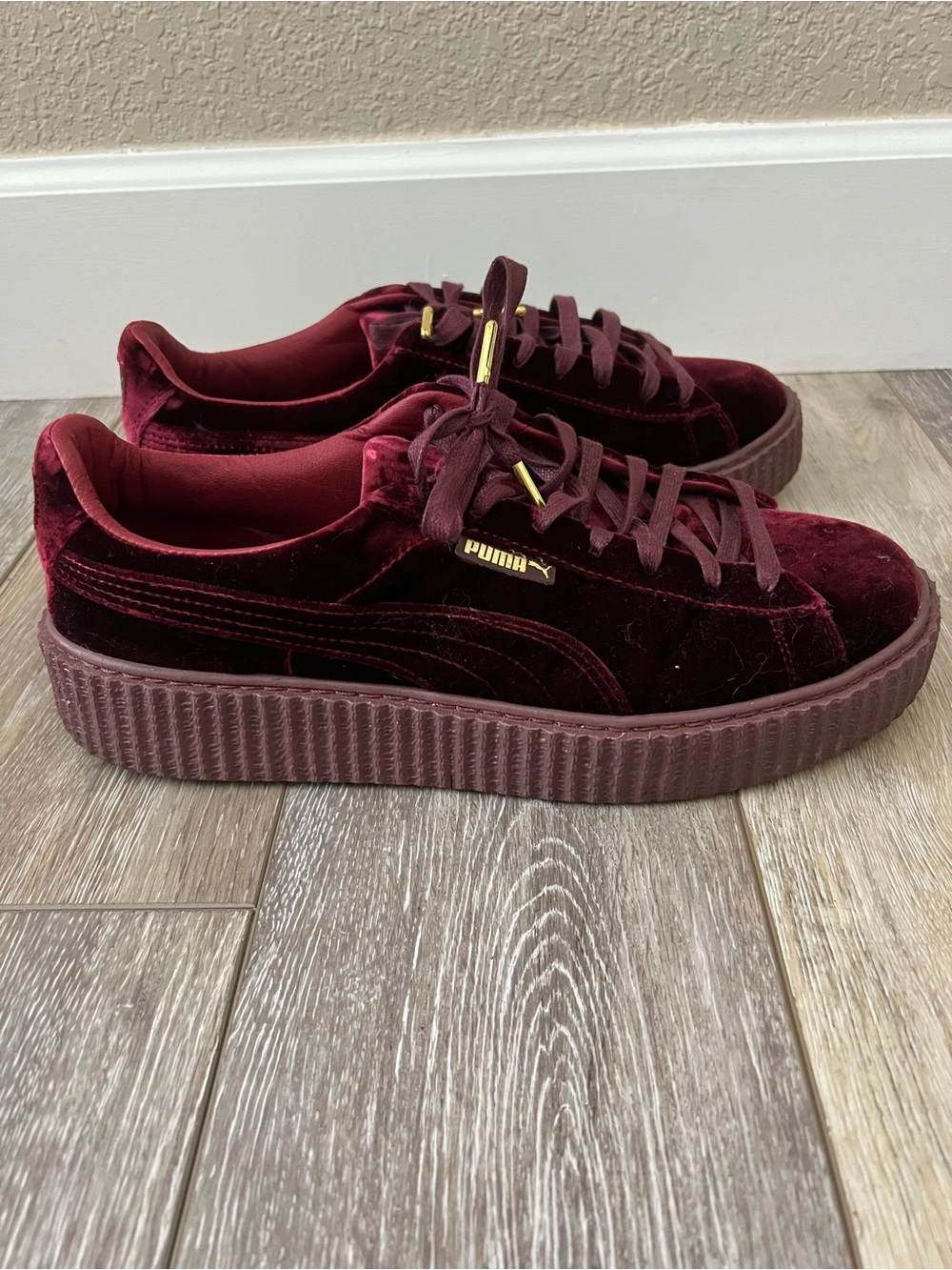 Puma Burgundy Velvet Platform Sneakers